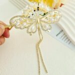 Crystal Butterfly Hair Clip, Flower Ponytail Pearl Hairpin, Women Rhinestones Tassel Hair Clip, Ponytail Buckle Pearl Hairpin, Girl Barrette Hairclip, Women Hair Styling Accessories