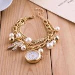 Pearl Bracelet Watch For Ladies And Girls - Golden
