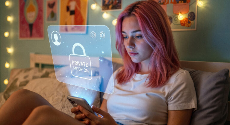 women using her device securely