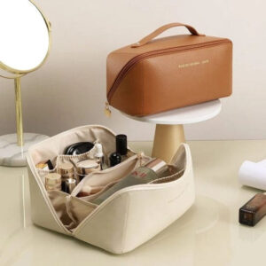 “Large Capacity Leather Travel Cosmetic Bag – Makeup Organizer for Women & Men”