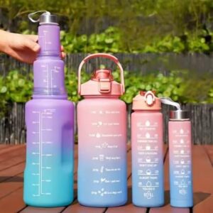 Set of 3 Fitness Water Bottles with Time Markings – Gradient Design, Large Capacity, BPA-Free