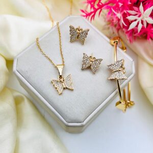 Home 24 Gold Plated Zircon Butterfly Combo Set For Her