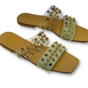 Transparent Gold Studded Flat Slippers