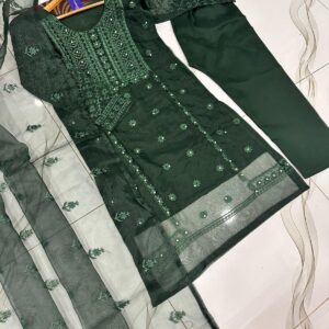 Embroidery With Pearls Attached 3Piece Dress