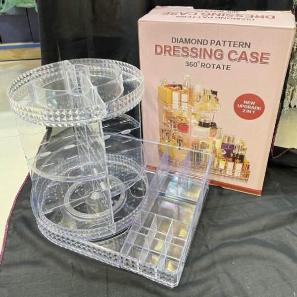 360° Rotating Cosmetic Organizer with Lipstick Tray