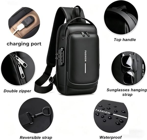 Anti-Theft Sling Bag with USB Charging Port – Waterproof Crossbody Travel Bag