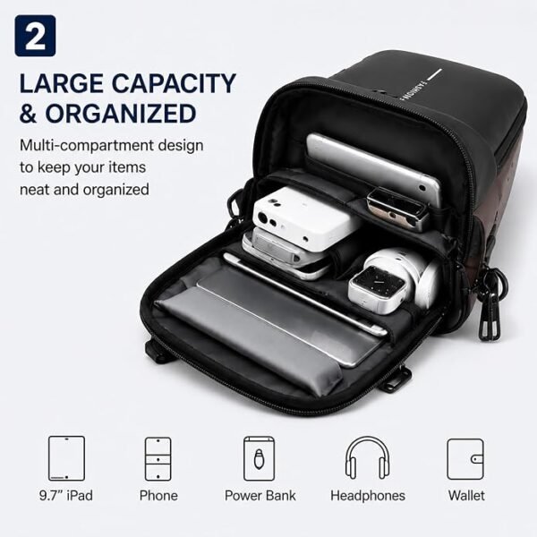 Anti-Theft Sling Bag with USB Charging Port – Waterproof Crossbody Travel Bag