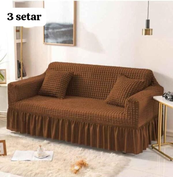 Persian Style Jersey Bubble Sofa Cover for 3 Seater Mocha Brown color