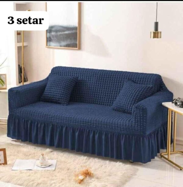 Persian Style Jersey Bubble Sofa Cover for 3 Seater Navy Blue color