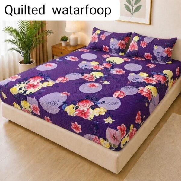 Quilted Printed Waterproof Mattress Cover Double Size - Navy Garden Floral design