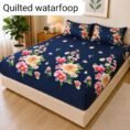 Quilted Printed Waterproof Mattress Cover Double Size - Brown Rose Floral design