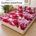 Quilted Printed Waterproof Mattress Cover Double Size - Red Daisy Floral design