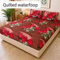 Quilted Printed Waterproof Mattress Cover Double Size - Pink Floral design