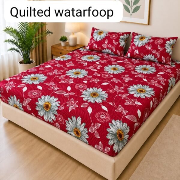 Quilted Printed Waterproof Mattress Cover Double Size - Black Mini Floral design