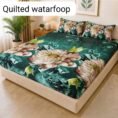 Quilted Printed Waterproof Mattress Cover Double Size - Blue Floral design