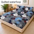 Quilted Printed Waterproof Mattress Cover Double Size - Navy Medallion Floral design