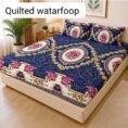 Quilted Printed Waterproof Mattress Cover Double Size - Royal Blue Floral design