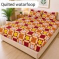 Quilted Printed Waterproof Mattress Cover Double Size - Maroon Orange Floral design