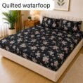 Quilted Printed Waterproof Mattress Cover Double Size - Teal Floral design
