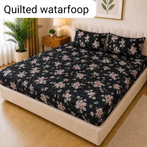 Quilted Printed Waterproof Mattress Cover Double Size - Teal Floral design