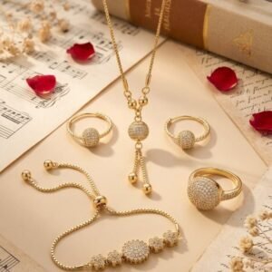 Elegant Pave Ball Zircon Premium Four-Piece Jewelry Set – Exceptional New Adjustable Design for Her
