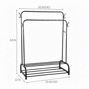 Home 26 Pure Metal Double Pole Cloth Hanging Stand with Single Shoe Rack