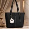 Classic Tote Bag with Fur Keychain - Women Shoulder Handbag