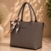 Tote Bag with Printed Scarf Ribbon - Elegant Women Handbag