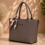 Tote Bag with Printed Scarf Ribbon - Elegant Women Handbag