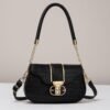 Black Croc Texture Crossbody Bag with Chain Strap - Women Saddle Bag