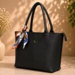 Tote Bag with Printed Scarf Ribbon - Elegant Women Handbag