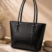 Crocodile Structured Tote Bag with Long Handles - Women Shoulder Handbag