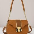 Black Croc Texture Crossbody Bag with Chain Strap - Women Saddle Bag