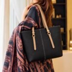 Black & Beige Two-Tone Tote with Pouch - Women's 2 Piece Bag Set