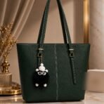 Classic Tote Bag with Fur Keychain - Women Shoulder Handbag