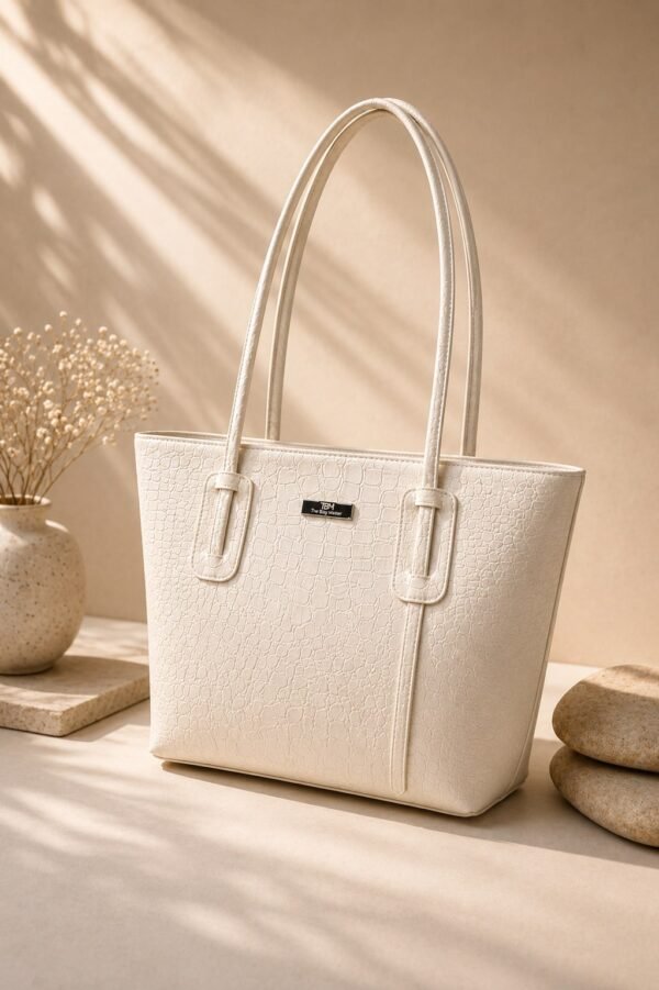 Crocodile Structured Tote Bag with Long Handles - Women Shoulder Handbag