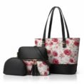 Geometric Print 3 Piece Handbag Set for Women - Tote, Shoulder Bag & Pouch