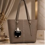 Classic Tote Bag with Fur Keychain - Women Shoulder Handbag