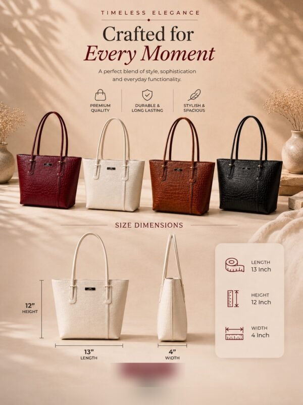 Crocodile Structured Tote Bag with Long Handles - Women Shoulder Handbag