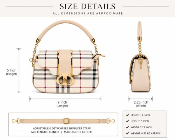Plaid Check Crossbody Bag with Chain Strap - Women Saddle Shoulder Bag