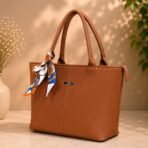 Tote Bag with Printed Scarf Ribbon - Elegant Women Handbag