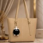 Classic Tote Bag with Fur Keychain - Women Shoulder Handbag