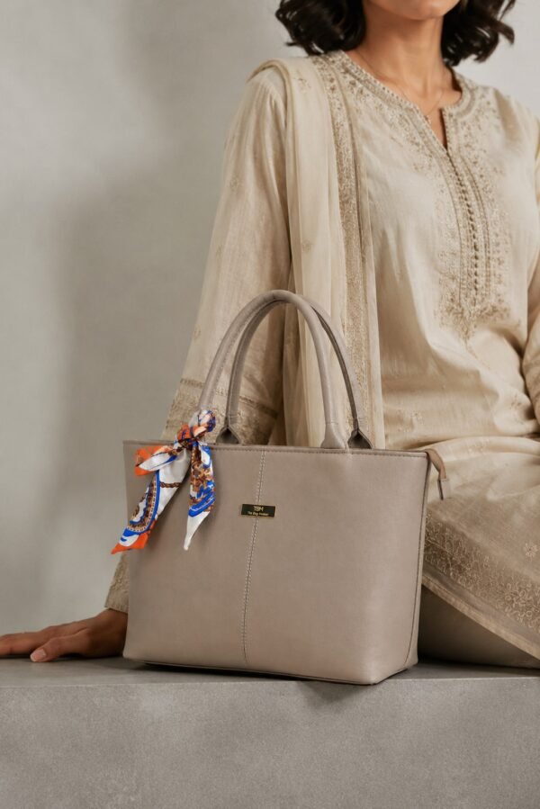 Tote Bag with Printed Scarf Ribbon - Elegant Women Handbag