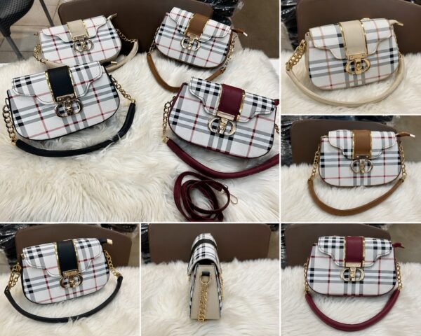 Plaid Check Crossbody Bag with Chain Strap - Women Saddle Shoulder Bag