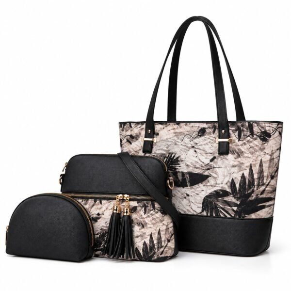 Geometric Print 3 Piece Handbag Set for Women - Tote, Shoulder Bag & Pouch