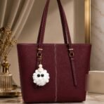 Classic Tote Bag with Fur Keychain - Women Shoulder Handbag