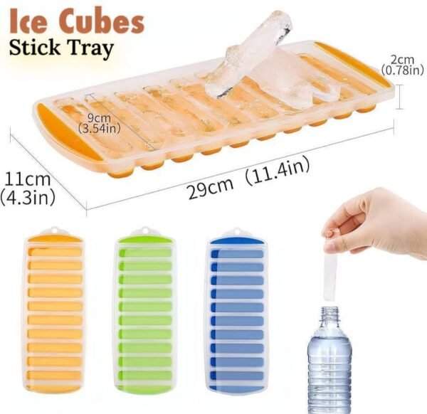Ice Cube Stick Tray with Lid - 10 Slot Slim Ice Sticks for Water Bottles