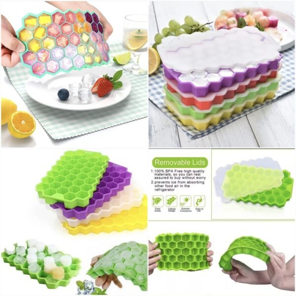 Honeycomb Ice Cube Tray with Lid - Flexible Silicone Ice Mold