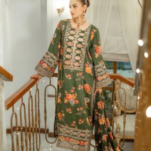 Embroidered Silk 3-Piece Unstitched Suit for Women - Emerald Green Floral - view 1