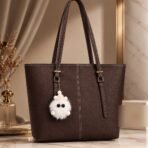 Classic Tote Bag with Fur Keychain - Women Shoulder Handbag